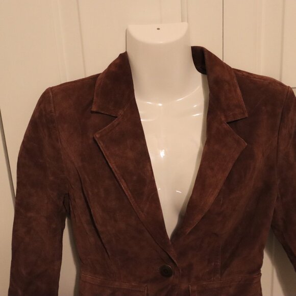 Fitted Suede Leather one button Charlotte Russe jacket Small 100% leather Brown - Picture 13 of 16